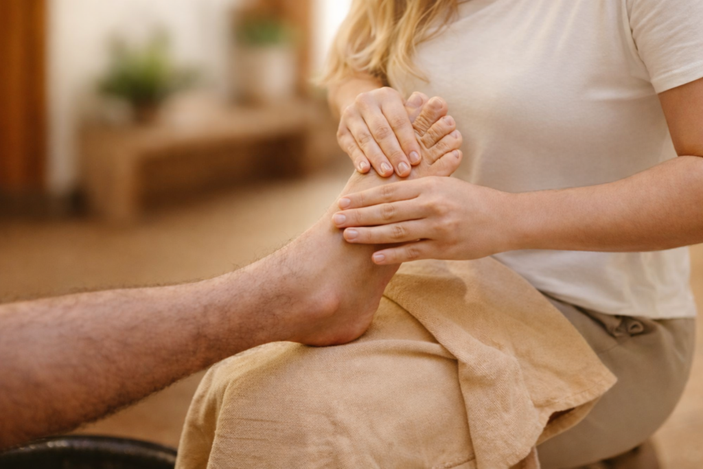 Ambiance spa illustrant la réflexologie plantaire.